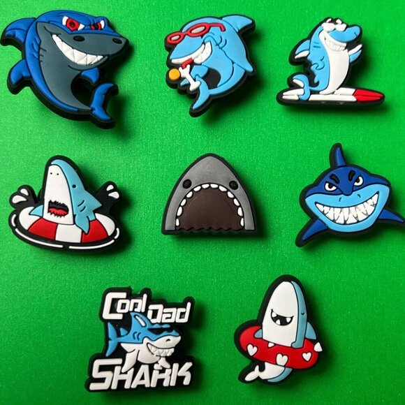 Shark Crocs Shoe Charms Set of 8 - jibbitz Charms - Picture 1 of 6